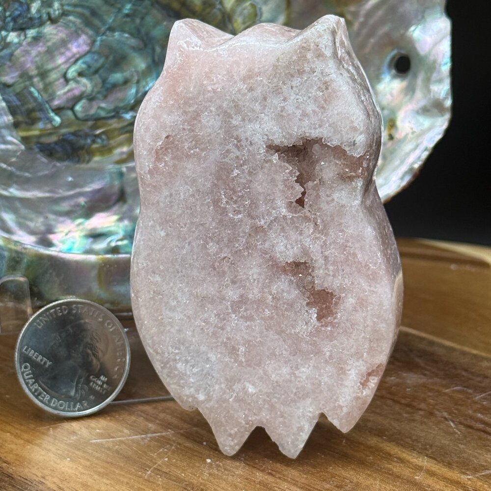 Pink Amethyst Agate Owl Druzy Carving Crystal Natural 184g Nature Animals